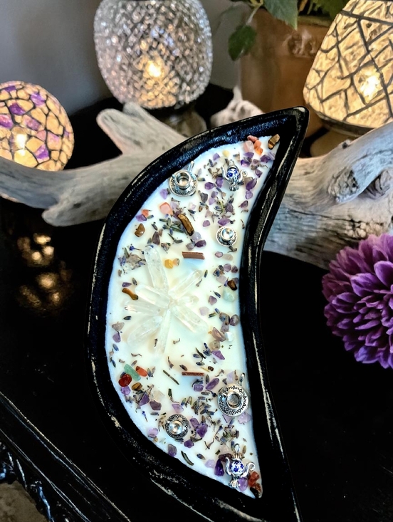 Wicked Worthy Other - Hand Crafted , Wicked Worthy Wax, Crystal Tea Party wooden moon candle